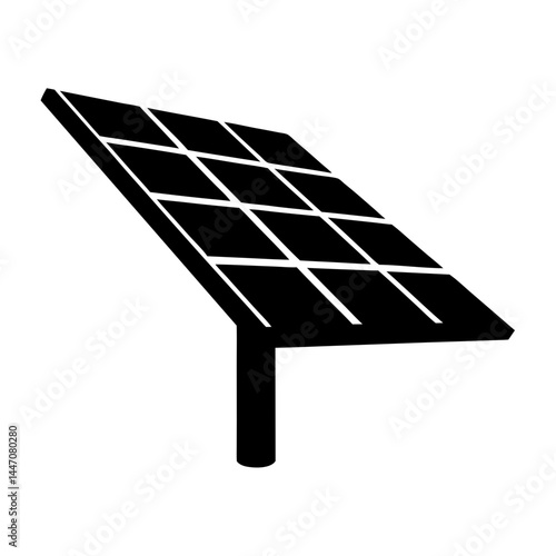 Simple black and white illustration of a solar panel array stand alone