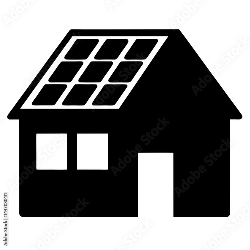 Iconic depiction of a house with solar panels on the roof structure