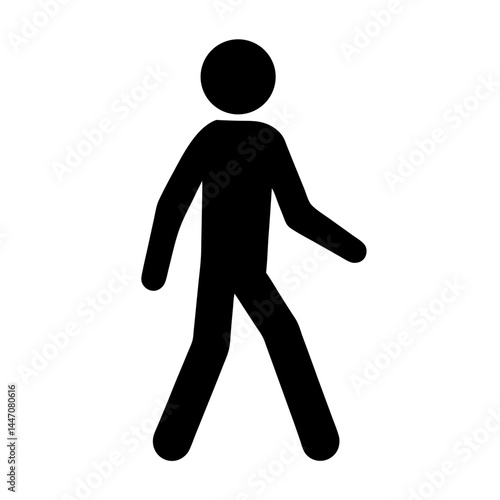 Black silhouette image of a walking person, a simple figure symbol