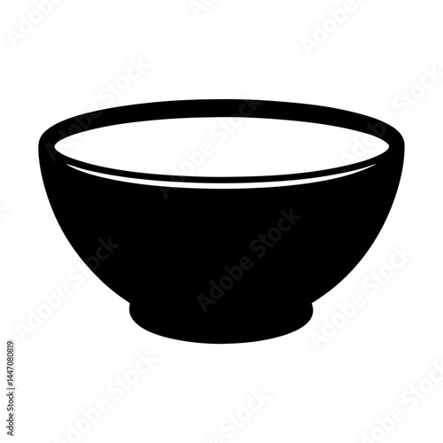 Black and White Silhouette of an Empty Bowl, Minimalist Design, Kitchenware