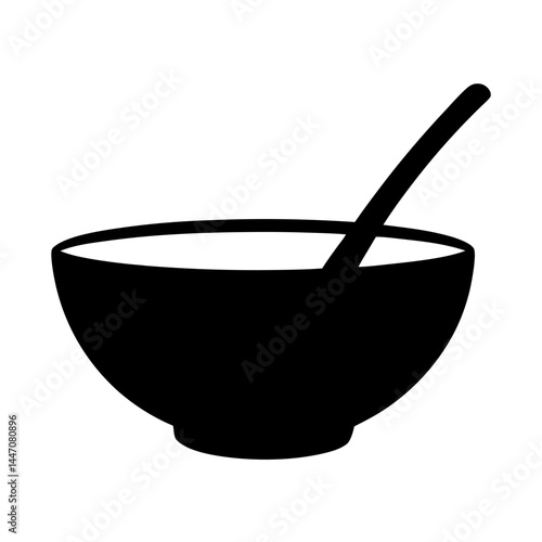 Simple graphic of a bowl with a spoon inside for food consumption