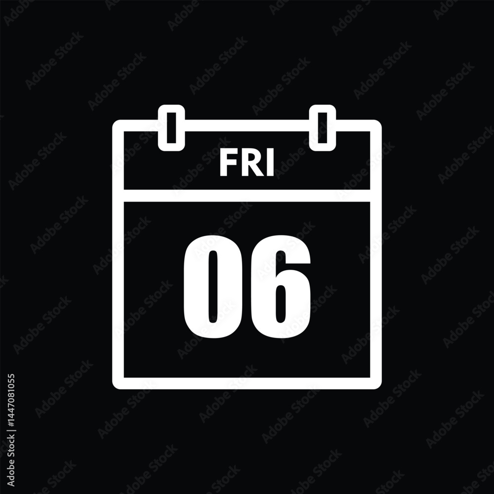 calender icon, 06 friday icon with black background calender icon, 06 friday icon with black background