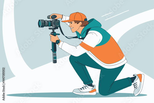 A skilled content creator films cinematic footage using a stabilizer, showcasing professional filmmaking techniques and high-quality equipment.