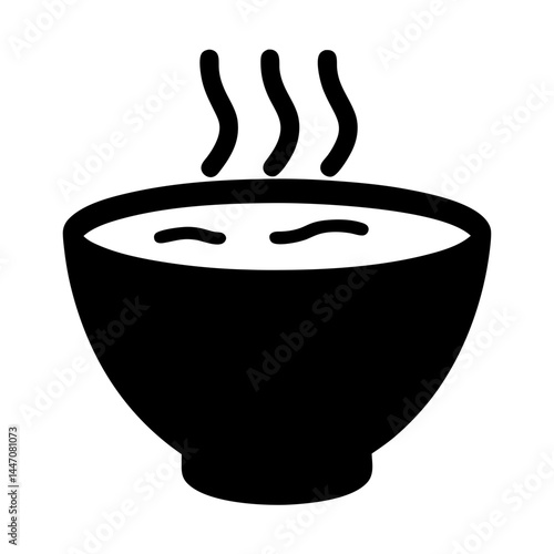 Simple black and white drawing of a steaming bowl of soup