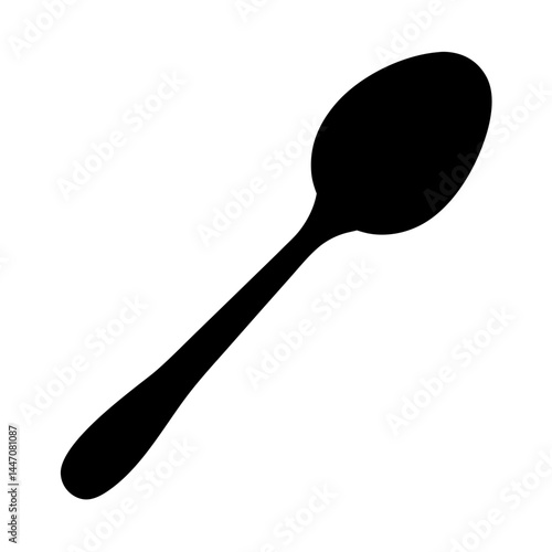Isolated black spoon silhouette on a white background, angled from upper right