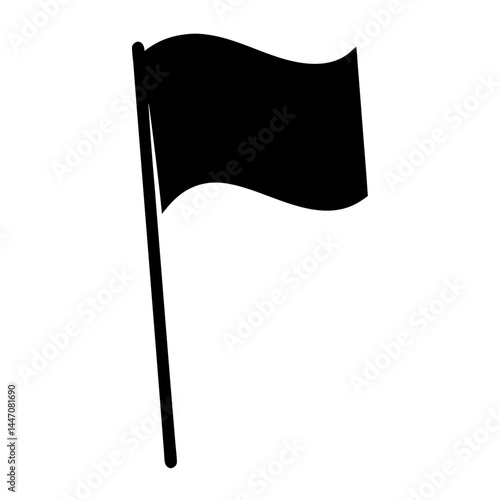 Monochromatic illustration of a black flag waving on a white background