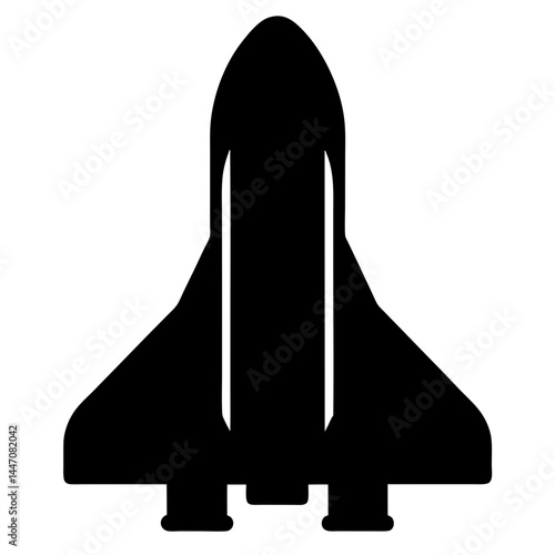 A stylized silhouette illustration of a space shuttle ready for lift off