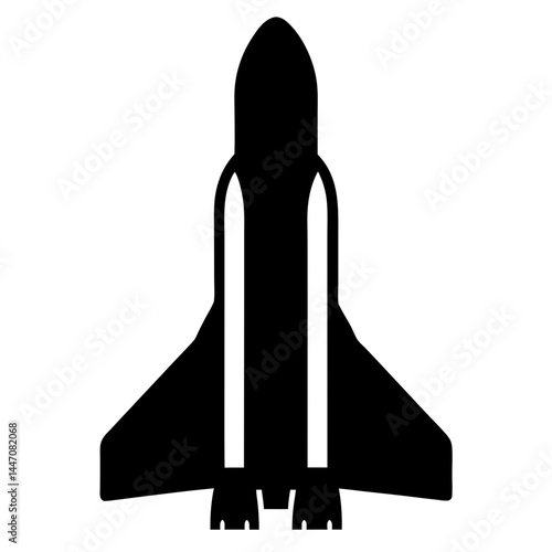 Black and white simplistic silhouette of a space shuttle for takeoff