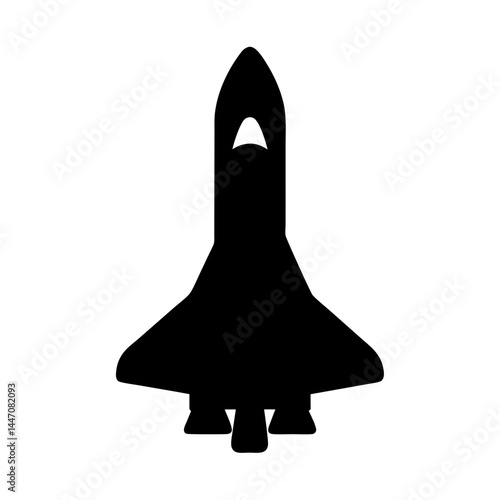Simple black silhouette illustration of a space shuttle with three engines