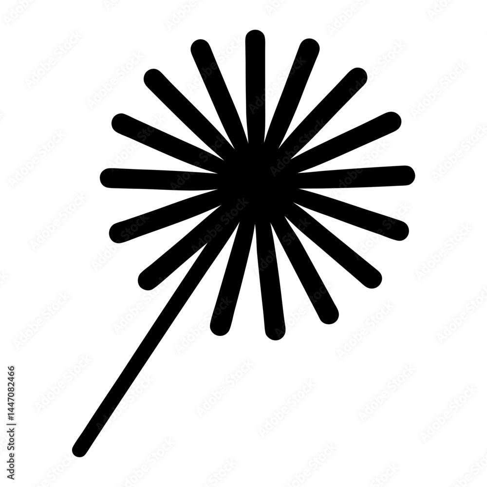 Black silhouette of a dandelion flower with many petals and single stem Black silhouette of a dandelion flower with many petals and single stem