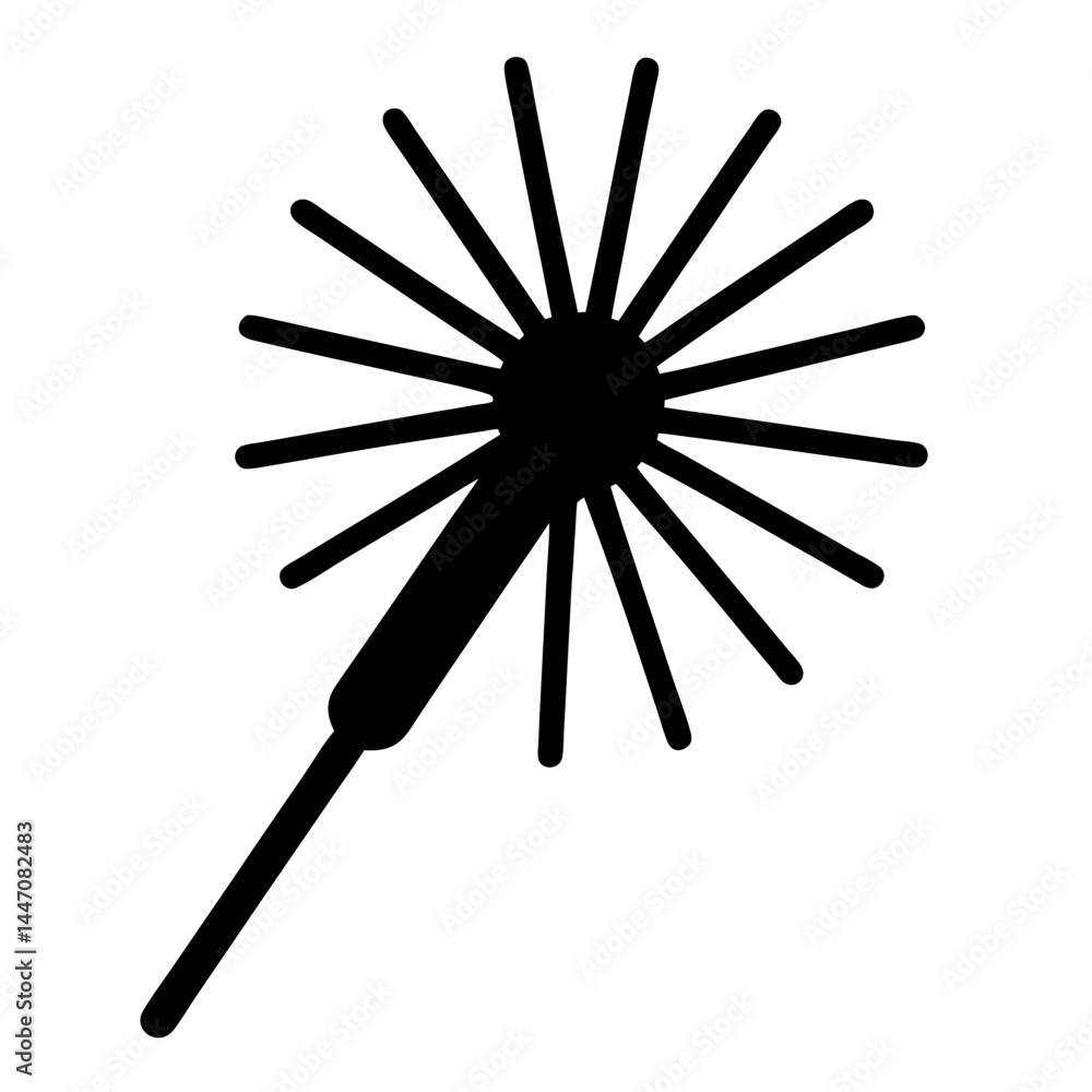 Stylized black silhouette of a handheld sparkler for festive celebrations Stylized black silhouette of a handheld sparkler for festive celebrations