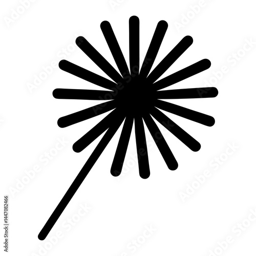 Black silhouette of a dandelion flower with many petals and single stem