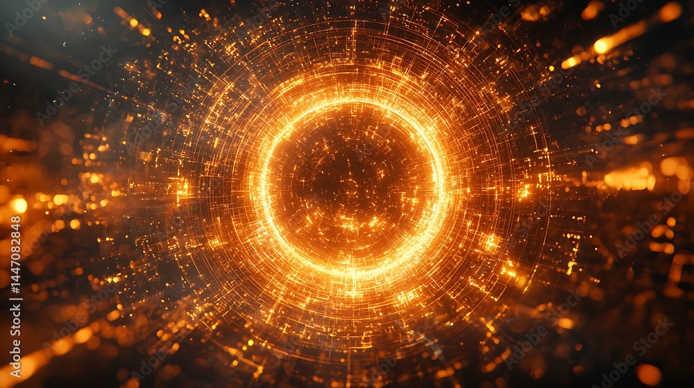 Fototapeta premium Glowing orange ring, cosmic energy