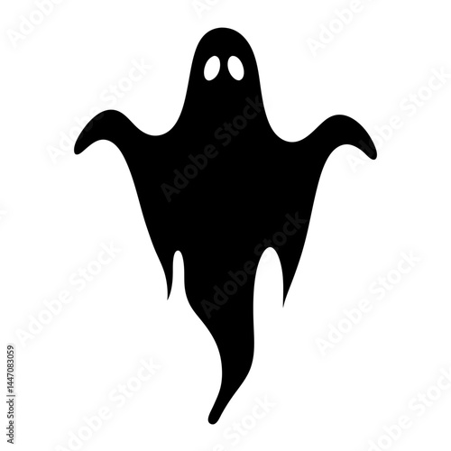 Simple black silhouette of a traditional ghost on a white background