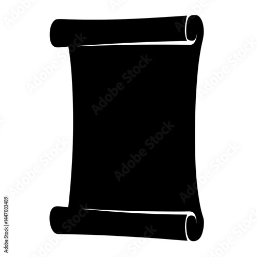 Dramatic black scroll on white background evoking history and information transfer