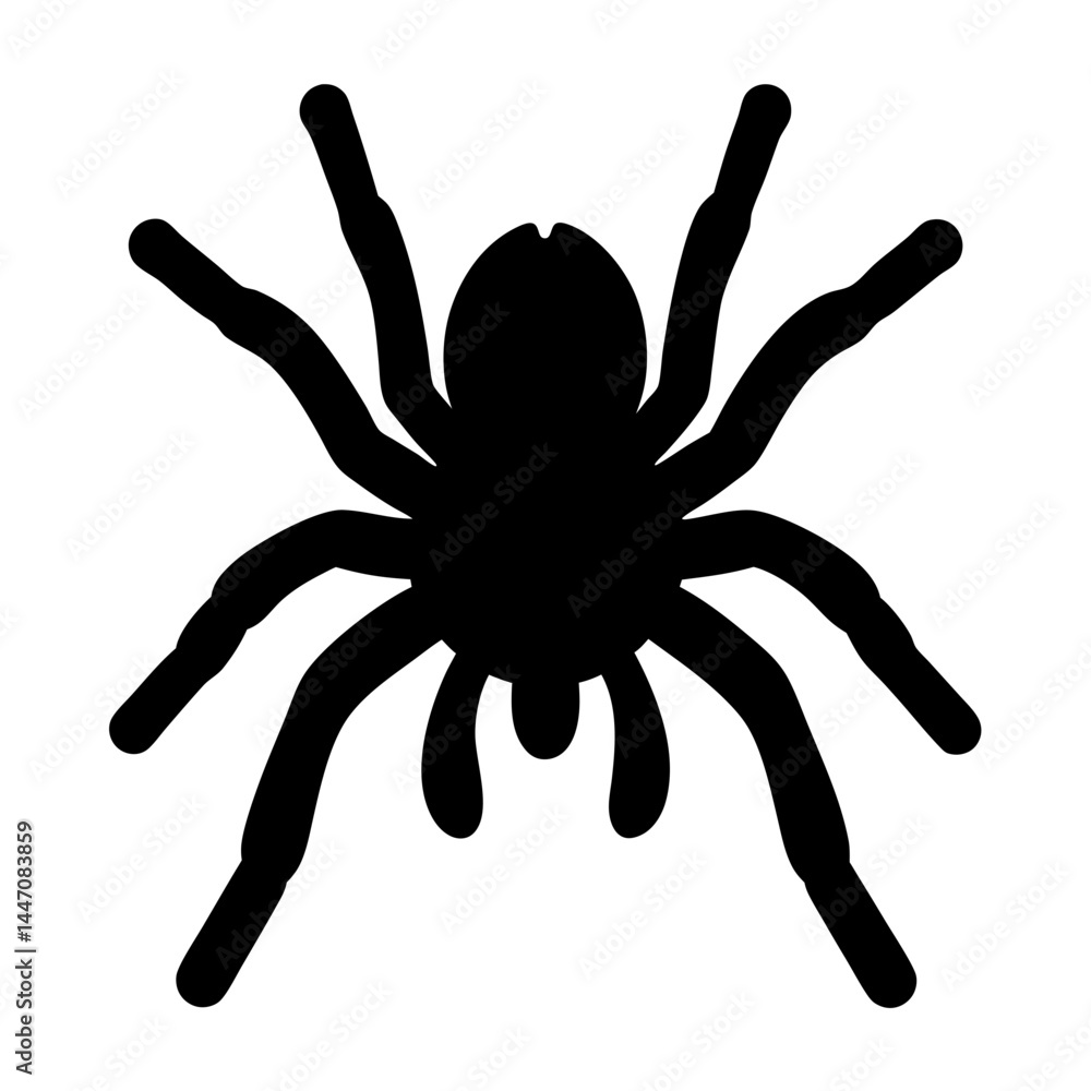 A black silhouette of a tarantula spider, a symbol of fear and Halloween A black silhouette of a tarantula spider, a symbol of fear and Halloween