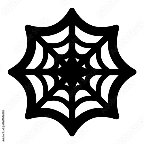 Stylized black spiderweb with a circular center and pointy exterior