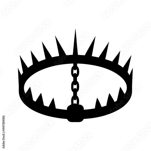 Stylized black silhouette of a bear trap or animal snare on white