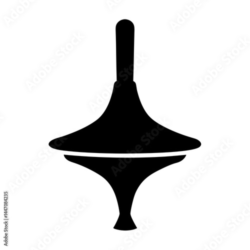 Simple black silhouette graphic representation of a spinning top toy