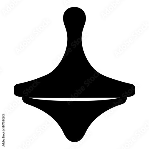 Monochrome illustration of a black spinning top toy on white background