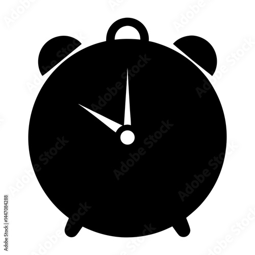 Black and white silhouette of an alarm clock showing the time of 1010