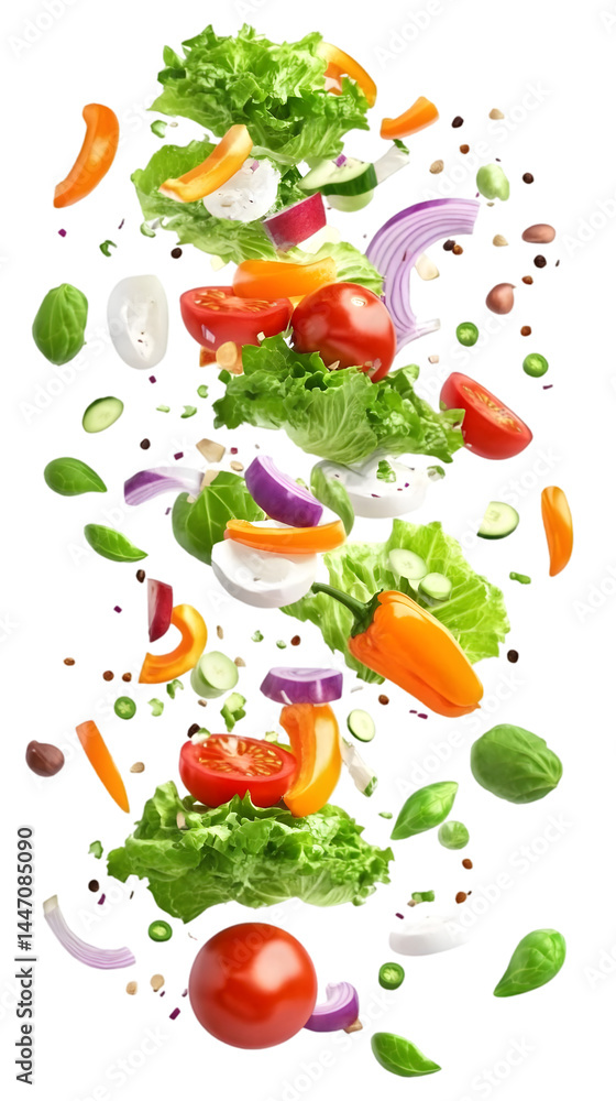Isolated Colorful Flying Vegetables Salad Illustration Isolated Colorful Flying Vegetables Salad Illustration