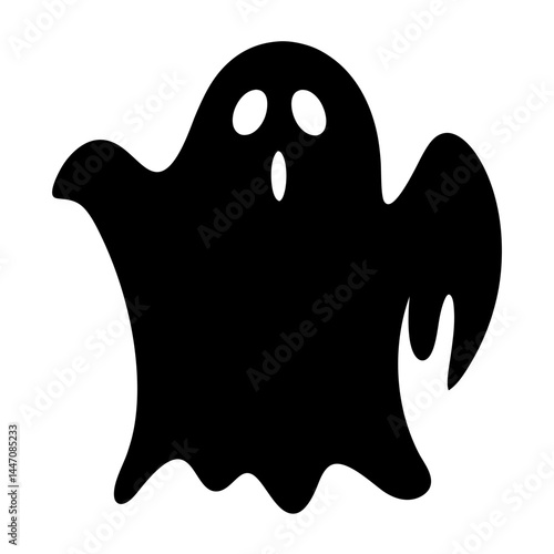 Simple spooky black ghost isolated on white, perfect for Halloween designs