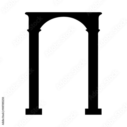 Dramatic black archway against white background reminiscent of Roman architecture