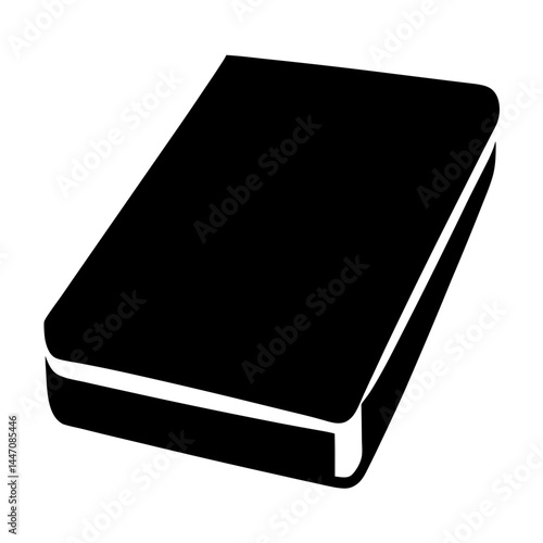Black and white illustration of a closed book, showing the binding edge
