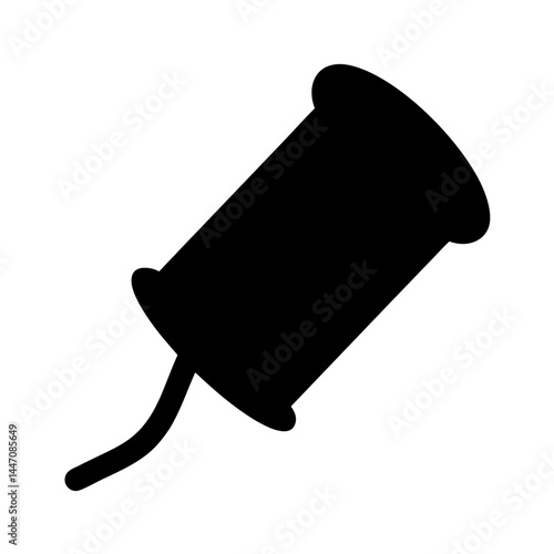 Silhouette of a black cartoon dynamite stick with a long fuse
