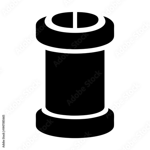 Monochrome icon of a spool or bobbin for sewing or crafting supplies