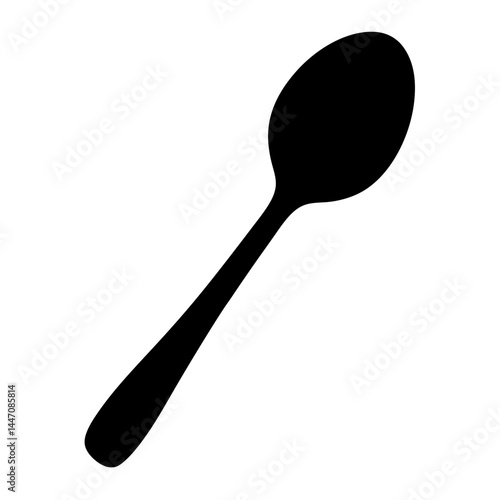 A simple black silhouette image featuring a spoon with elongated handle