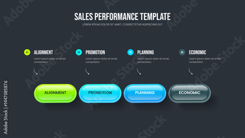 Company Strategy 4 Option Diagram Presentation Layout. Investor Insight Four Element Infographic Slideshow Design. Financial Briefing Slide Template Vector Illustration.