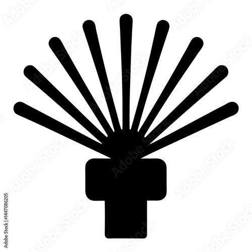 Stylized irrigation sprinkler system with water jets in simple black silhouette