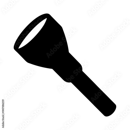 A simple black silhouette illustration of a handheld flashlight for illumination