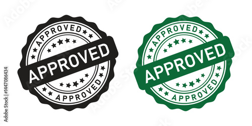 Simple and modern black and green round stamp approved in grunge style on white background