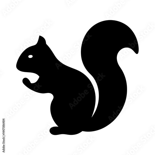 Simple black silhouette of a squirrel with a bushy tail on white