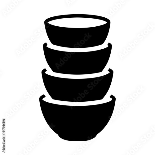 Stack of Four Bowls, Kitchenware Stack, Black and White Simple Image