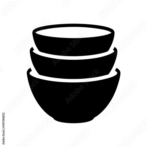 A Stack of Three Black Bowls Isolated on White Background Vector