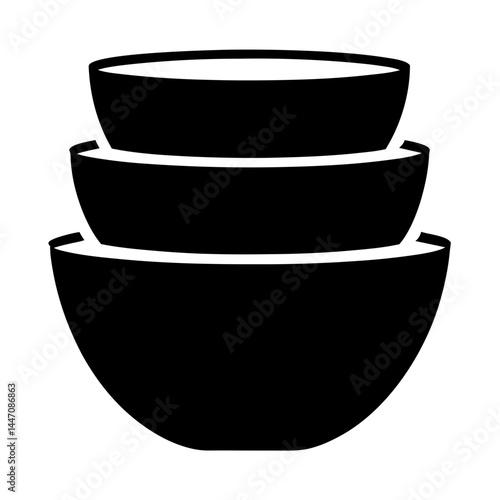Three bowls of different sizes stacked upon each other in silhouette style