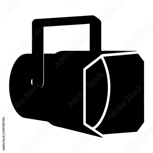 Black and white illustration of a stage light or spotlight fixture