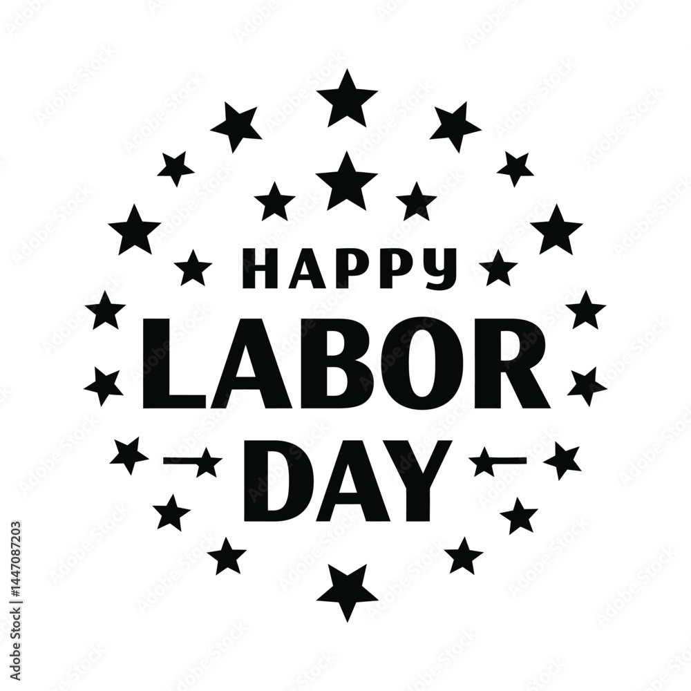 Fototapeta premium Happy Labour Day graphic, Black and white typography design