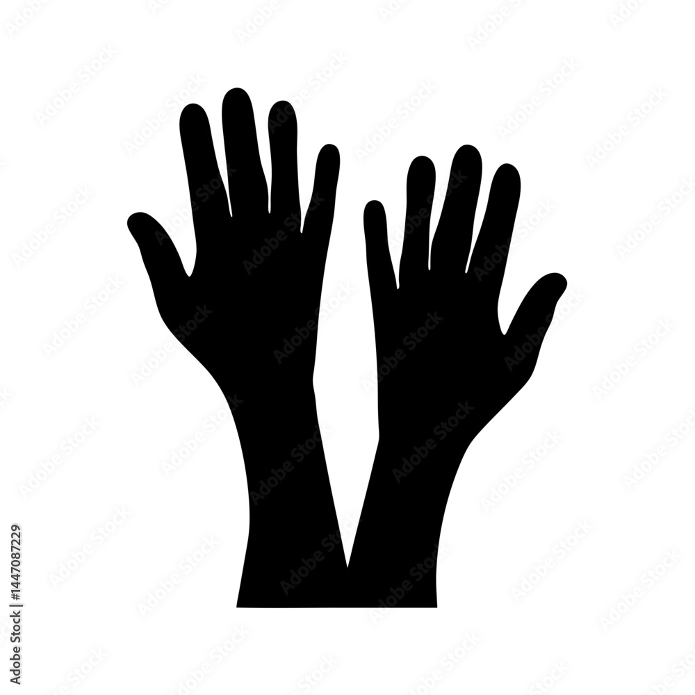 Black Silhouette of Two Raised Hands Against a White Background Graphic Black Silhouette of Two Raised Hands Against a White Background Graphic