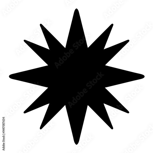 A simple twelve pointed starburst in solid black and white background