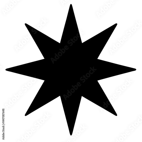 Simple black eight pointed star shape on a clean white background