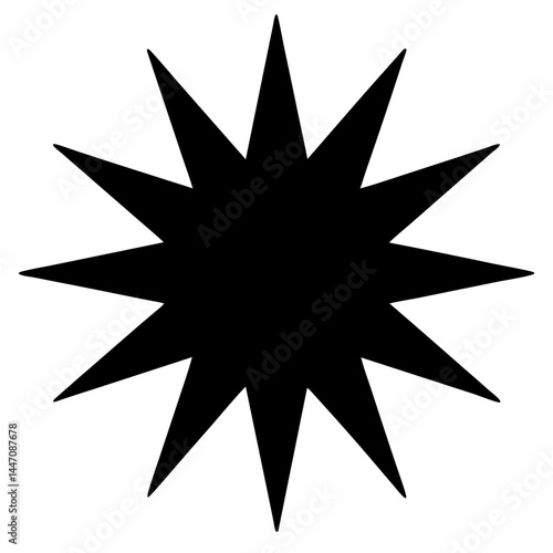 Black and white geometric illustration of a starburst with pointed edges