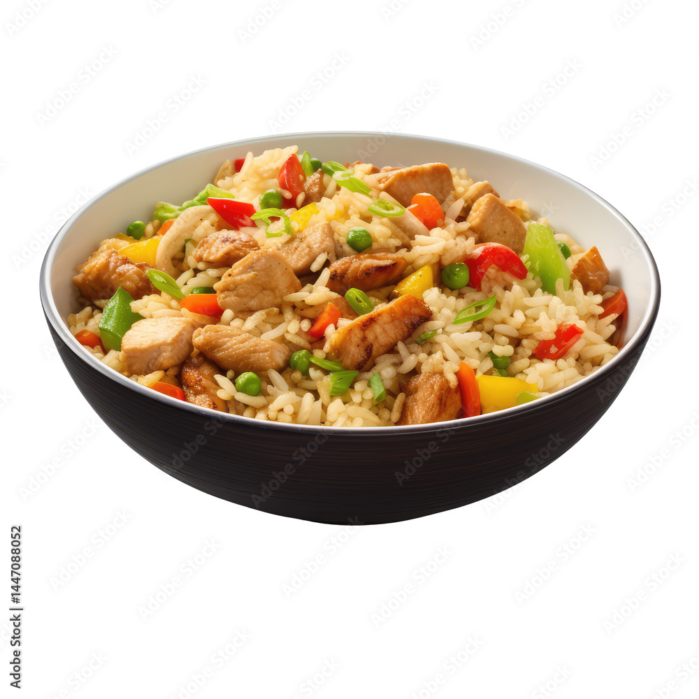 PNG of Chinese Chicken Fried Rice with Visible Vegetables and Chicken Pieces
PNG of Chinese Chicken Fried Rice with Visible Vegetables and Chicken Pieces