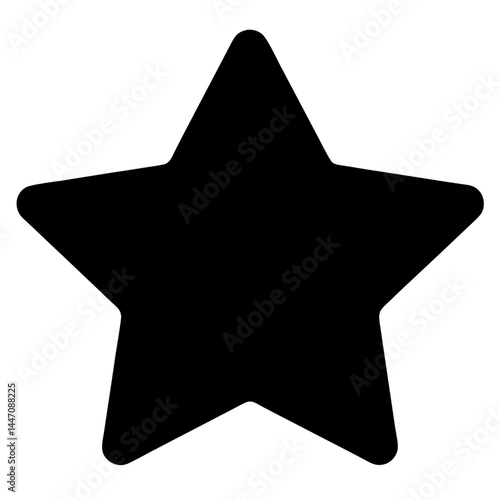Simple black five pointed star with rounded edges on a white background