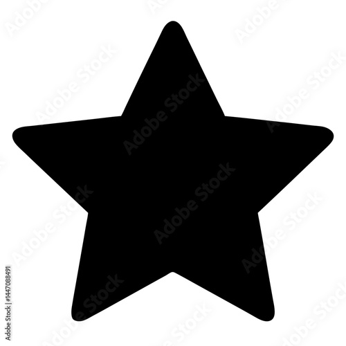 Solid black five pointed star with rounded edges and classic design