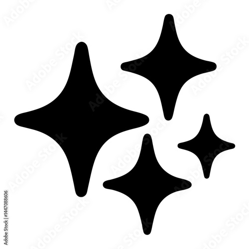 Four black stars of different sizes indicating sparkle or cleanliness